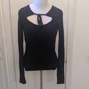 Free People Long Sleeve Cutout Tie-Neck Top